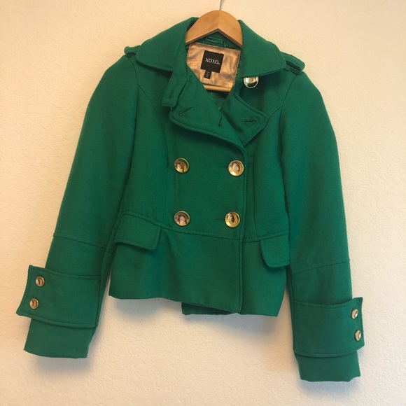 XOXO Jackets & Blazers - XOXO Green Pea Coat with Gold Buttons